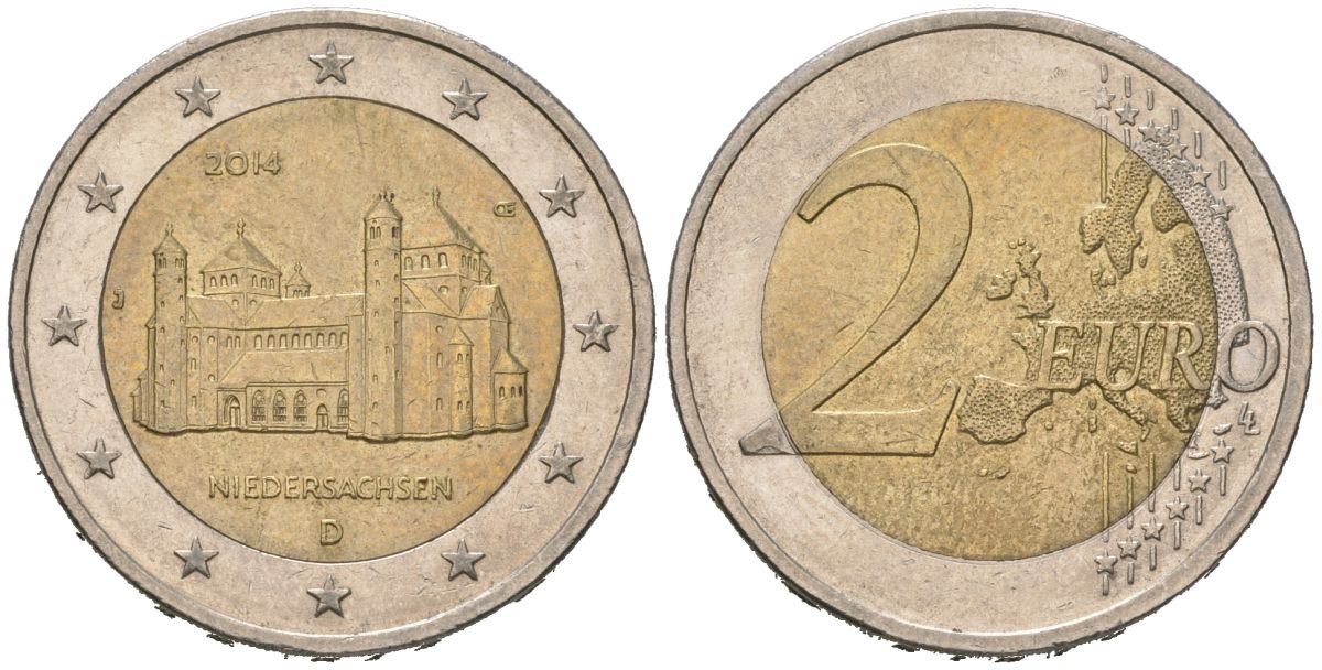 Германия 2 евро 2014 D, церковь Св. Михаэля, Нижняя Саксония KM 334 биметалл 3334-422