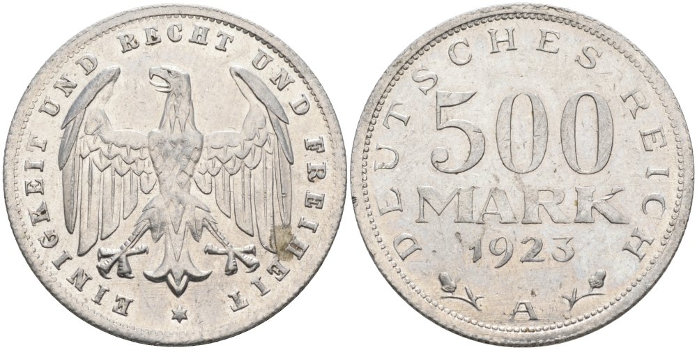 Германия 500 марок 1923 А KM 36, J.305 алюминий 4574-915