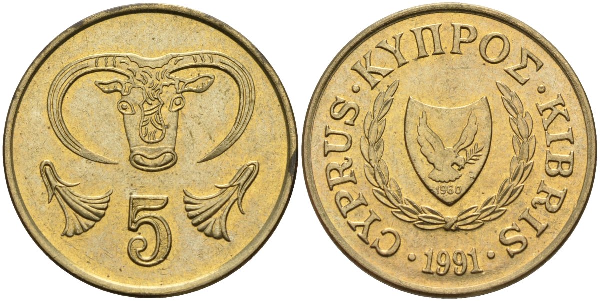 Кипр 5 центов 1991 KM 55.3 никель латунь 4141-953