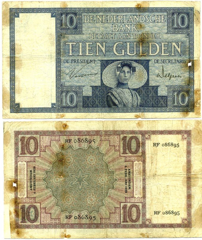 НИДЕРЛАНДЫ 10 ГУЛЬДЕНОВ 1929 Pick 43b бумага 7523-38-2