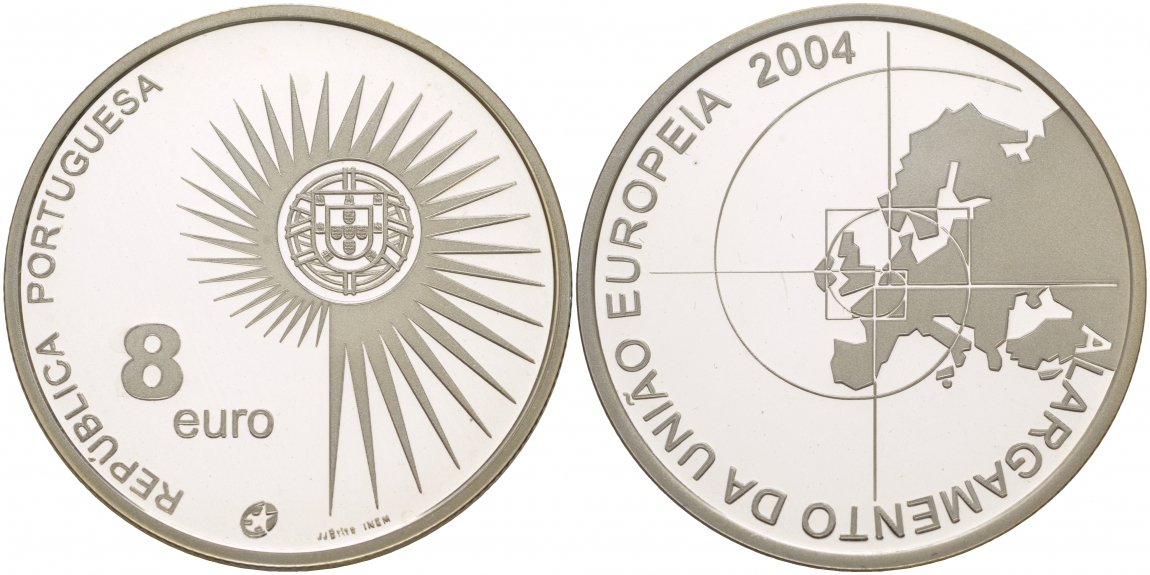 Португалия 8 евро 2004 INCM, расширение Европейского Союза KM 753a серебро PROOF 11-241-33