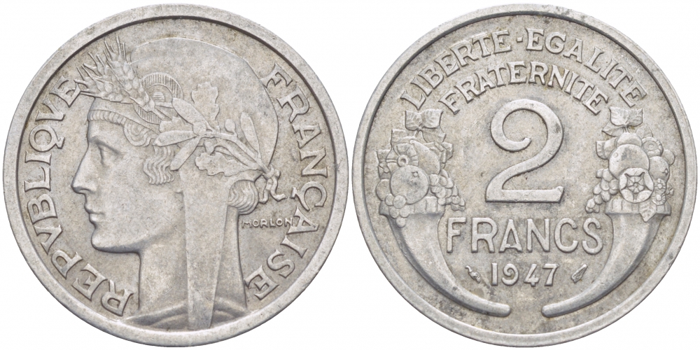 Франция 2 франка 1947 KM 886a 1 алюминий 4402-1133