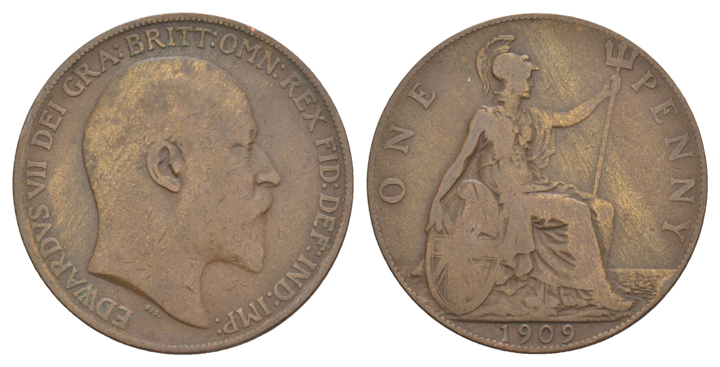 Великобритания 1 пенни 1909 Эдуард VII (1901-1910) KM 794.2, Spink 3990 бронза 4634-444