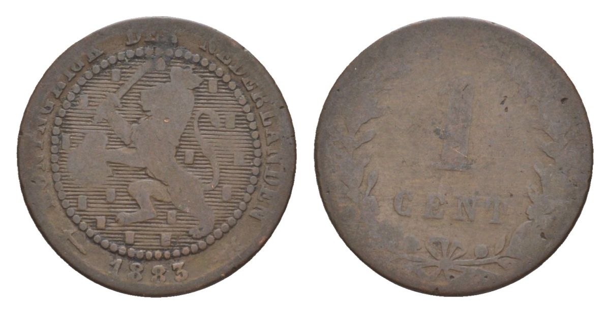 Нидерланды 1 цент 1883 Виллем III (1849-1890) KM 107 бронза 66-754