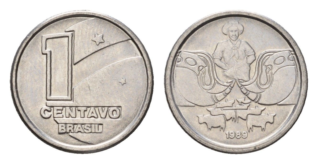 Бразилия 1 сентаво 1989 KM 611 нержавеющая сталь 4679-834