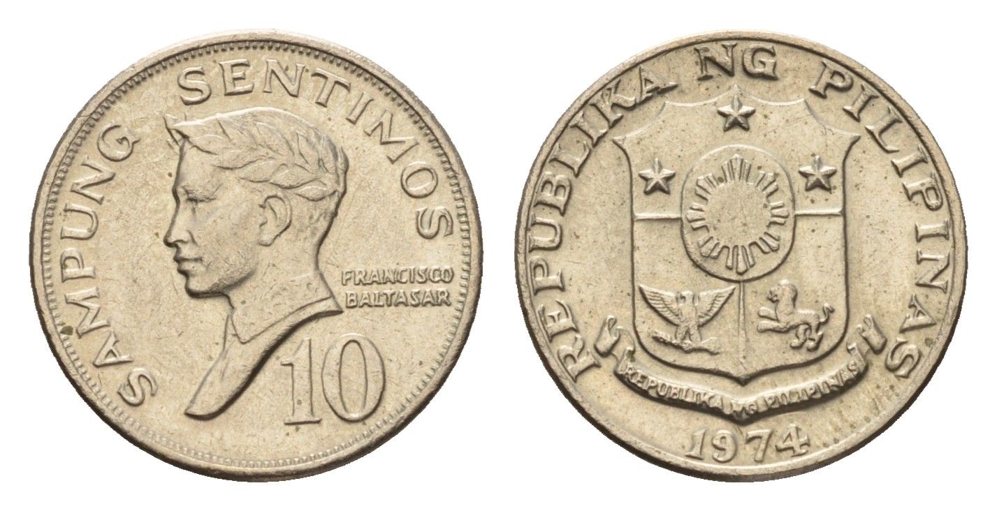 Филиппины 10 сентимо 1974 KM 198 медно-никель UNC 4640-423