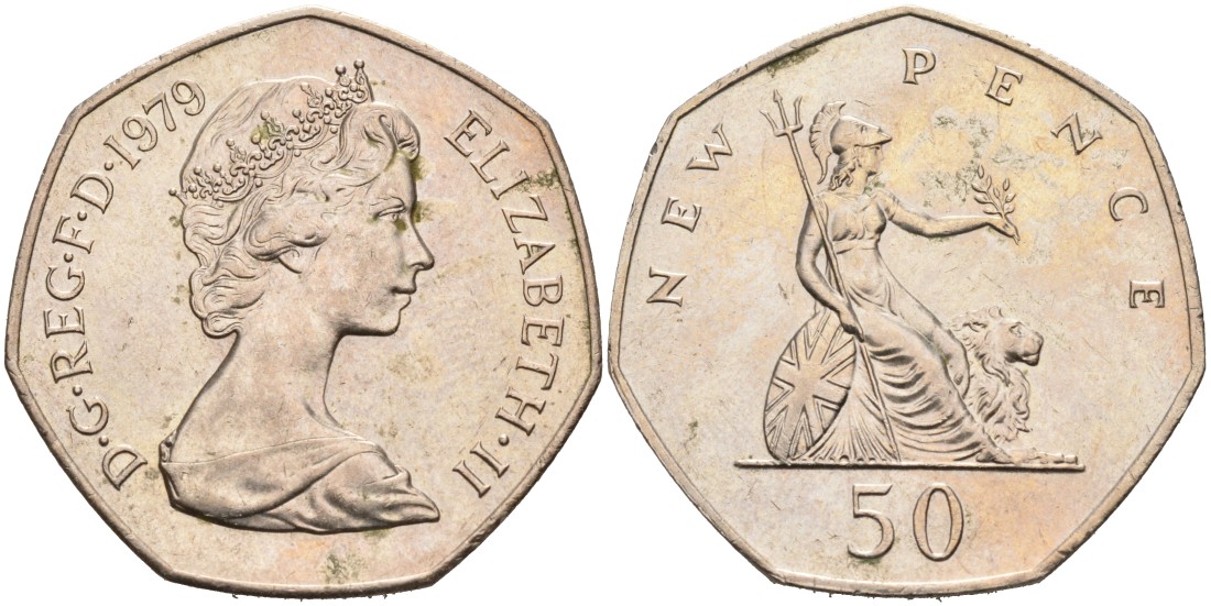 Великобритания 50 пенсов 1979 Елизавета II (1952-2022) KM 913, Spink 4223 (H1) медно-никель aUNC 88-541