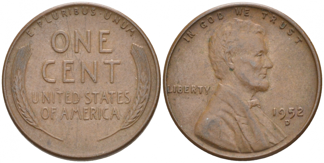 США 1 ЦЕНТ 1952 D ЛИНКОЛЬН KM А132 медь цинк 73-1713
