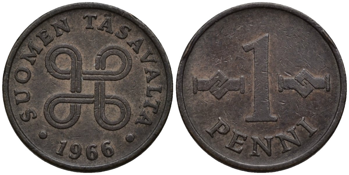 Финляндия 1 пенни 1966 KM 44 медь 4115-1268