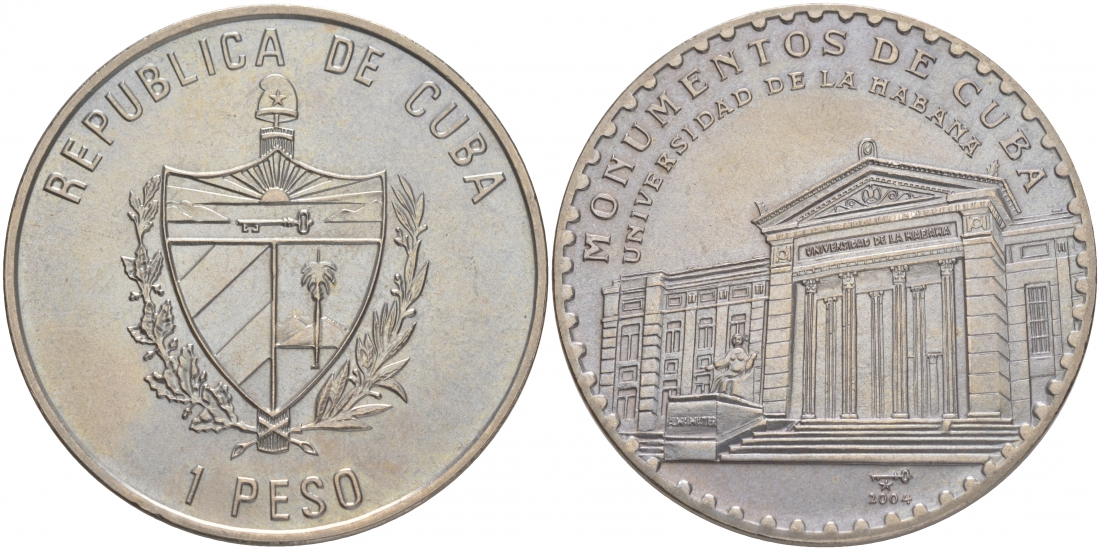 Куба 1 песо 2004 памятники Кубы, Гаванский университет CU-000411 медно-никель UNC M29-1