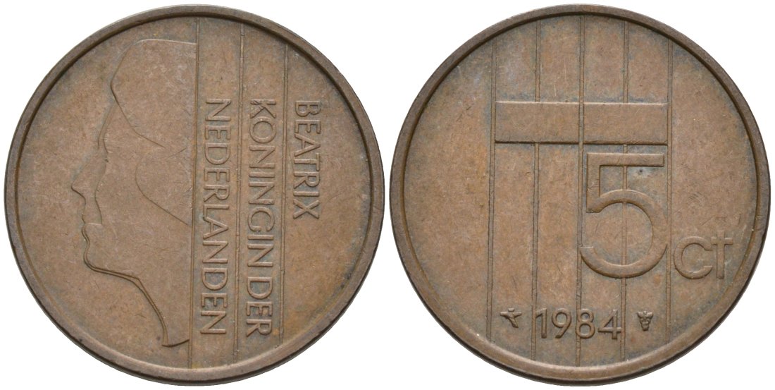 Нидерланды 5 центов 1984 Беатрикс (1980-2013) KM 202 бронза 4573-422