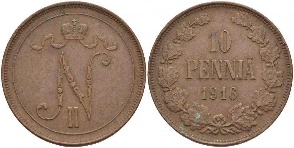 РОССИЯ ДЛЯ ФИНЛЯНДИИ 10 ПЕННИ 1916 Биткин 439 медь 51-1525