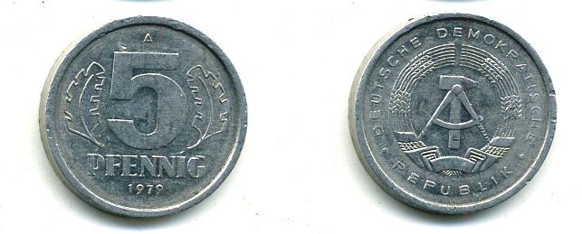 ГДР 5 пфеннигов 1979 A алюминий 4651-1127
