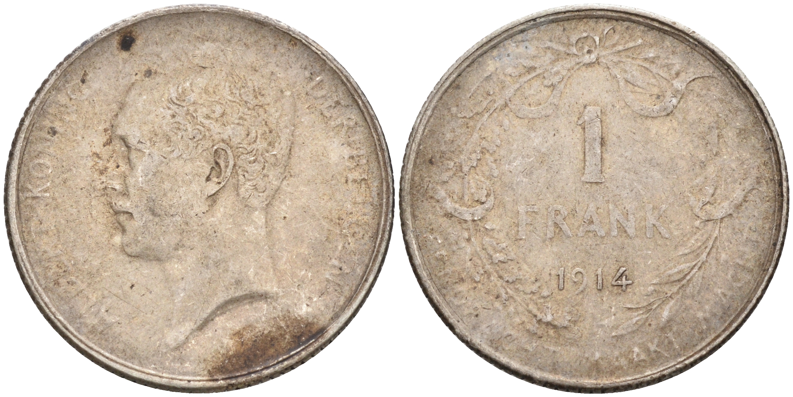 Бельгия 1 франк 1914 Альберт I (1909-1934), Des Belges KM 72 серебро 63-1146