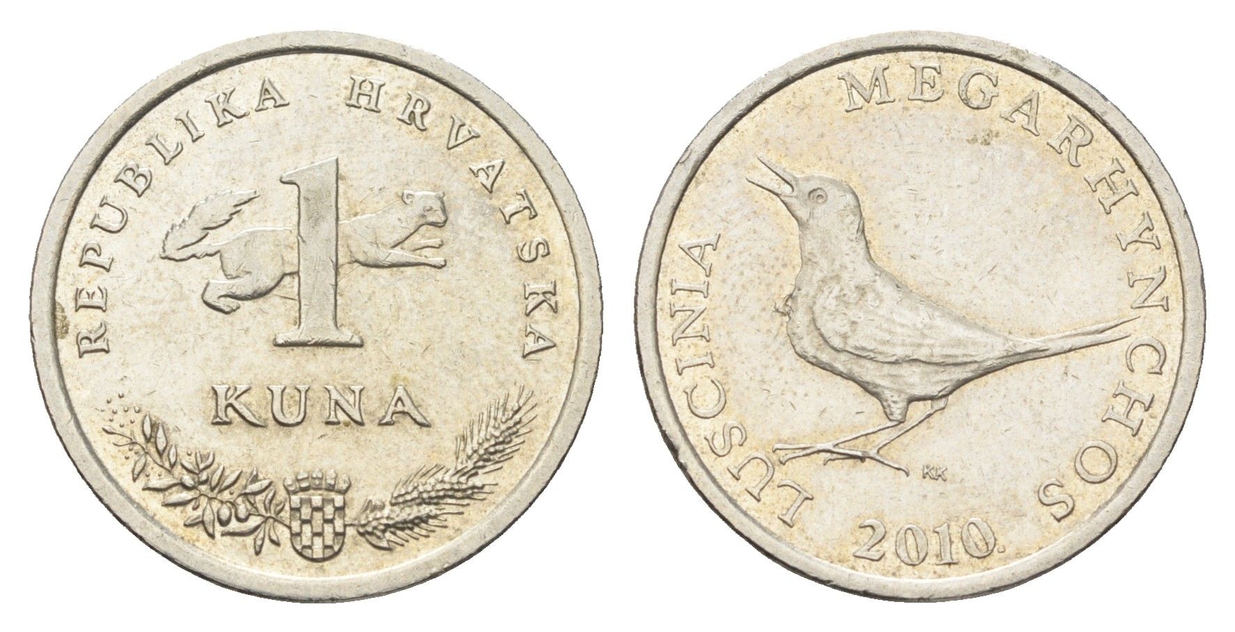 Хорватия 1 куна 2010 западный соловей, четный год KM 20.2 медь цинк никель 4659-735
