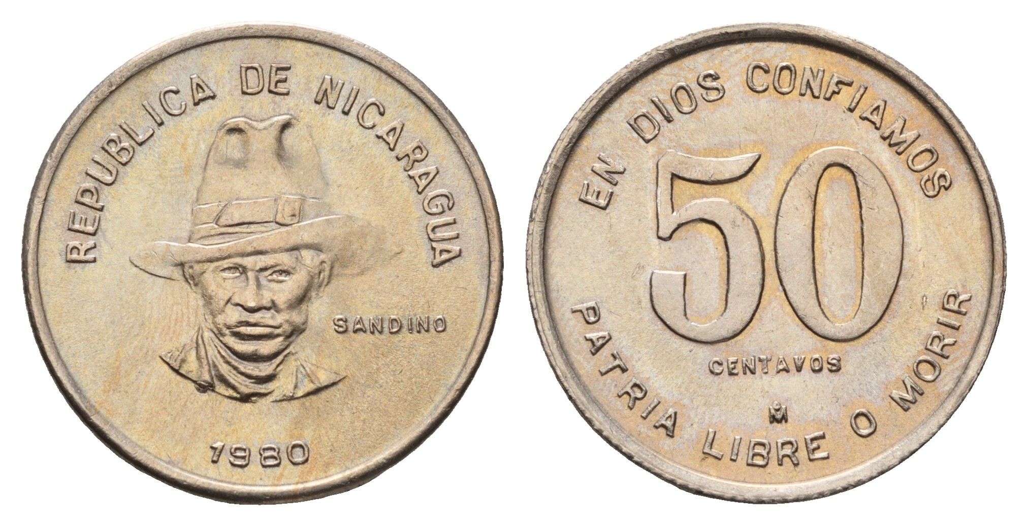 Никарагуа 50 сентаво 1980 год-тип KM 42 медно-никель UNC 89-1846