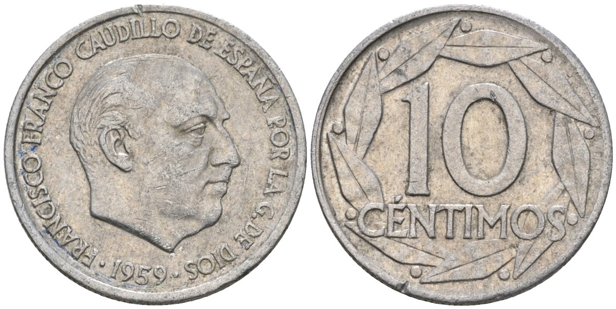 Испания 10 сентимо 1959 Франсиско Франко (1939-1975) KM 790 алюминий 4602-1219