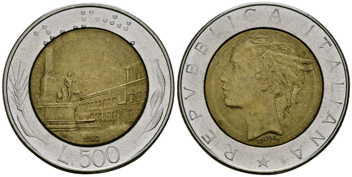 Италия 500 лир 1982 R, Квиринальский дворец в Риме KM 111 биметалл 4138-635