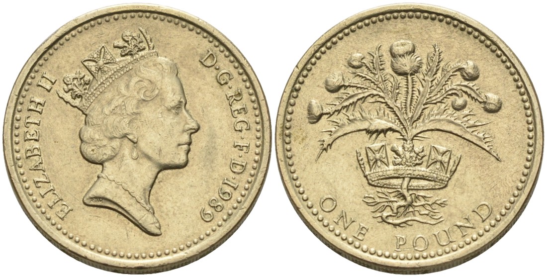 Англия 1 фунт 1989 ШОТЛАНДСКИЙ ДИЗАЙН KM 959, Spink 4335 никель латунь 88-434