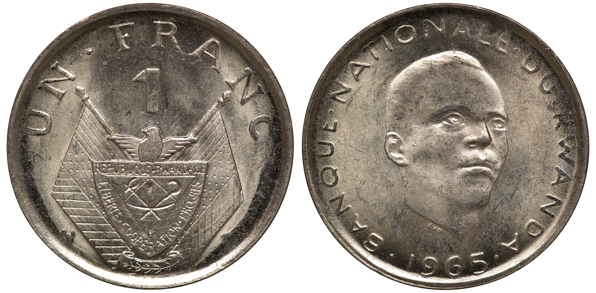 Руанда 1 франк 1965 KM 5 медно-никель UNC M51-16