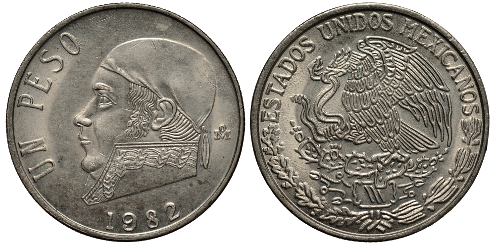 Мексика 1 песо 1982 Хосе Мария Морелос KM 460 медно-никель 215-932
