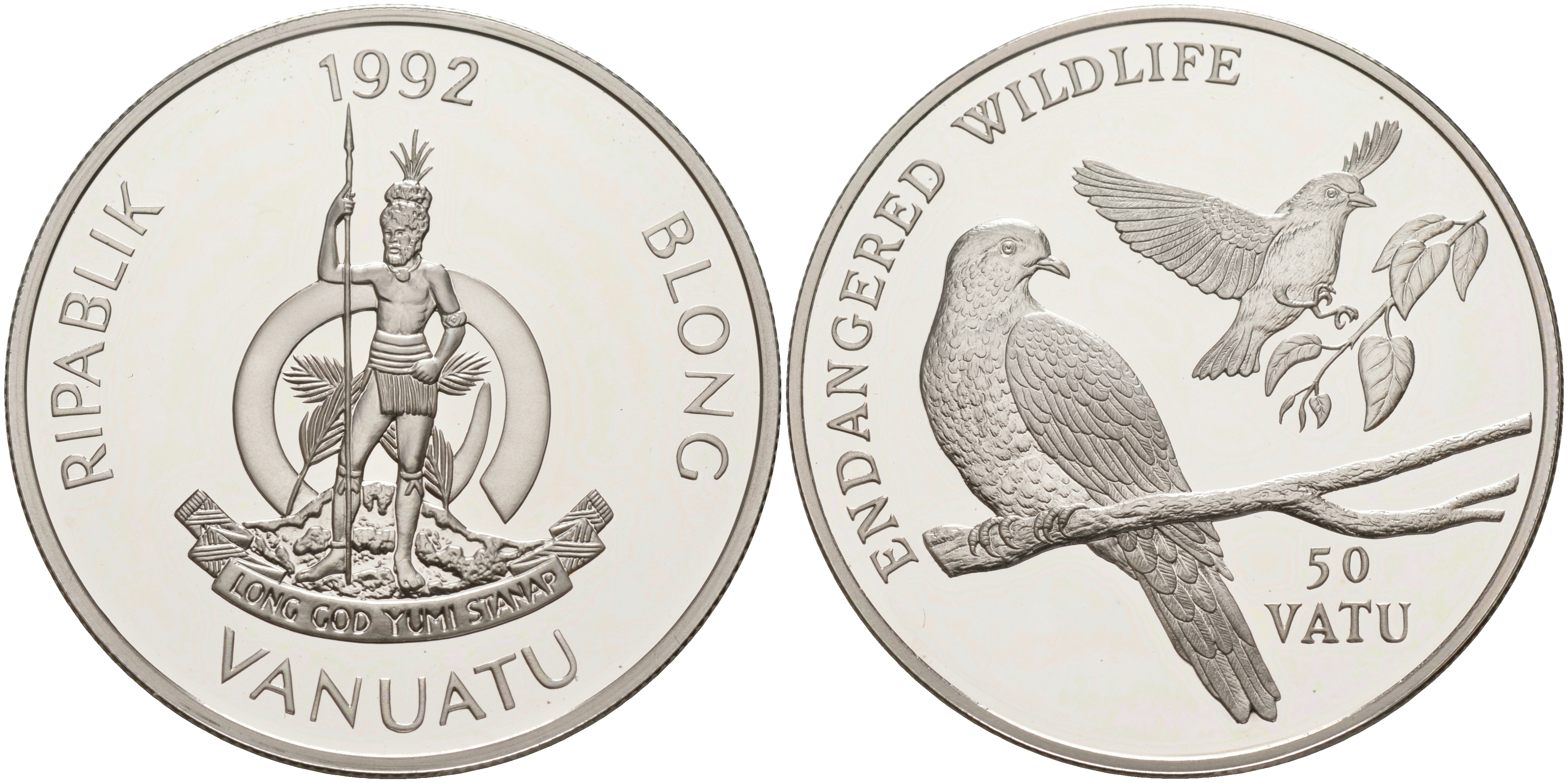 Вануату 50 вату 1992 серия охрана окружающей среды, птицы на ветке KM 13 серебро PROOF 1074-3-34