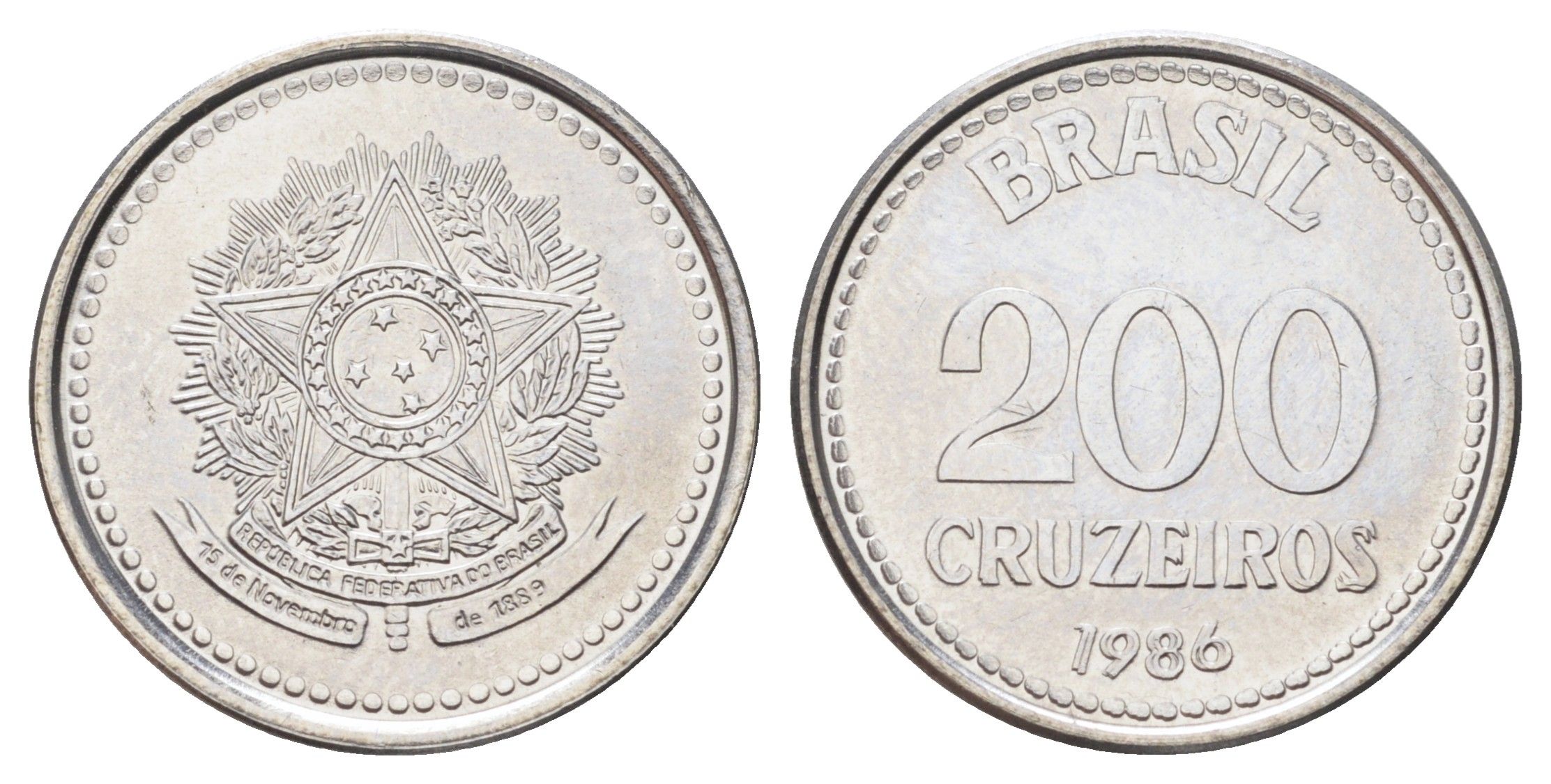 Бразилия 200 крузейро 1986 KM 596 нержавеющая сталь UNC 4646-1021