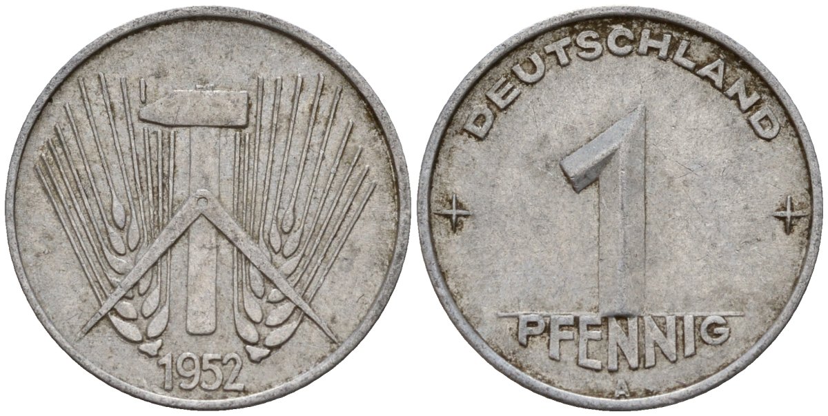 ГДР 1 пфенниг 1952 A KM 5 алюминий 201-311