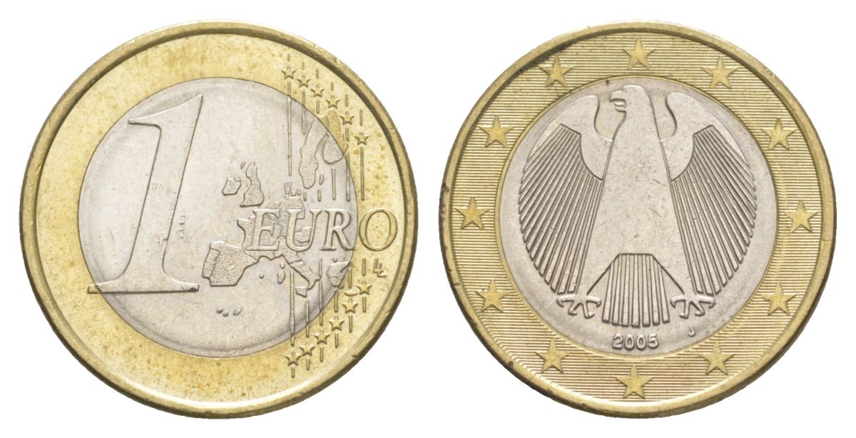 Германия 1 евро 2005 J KM 213 биметалл 4629-423