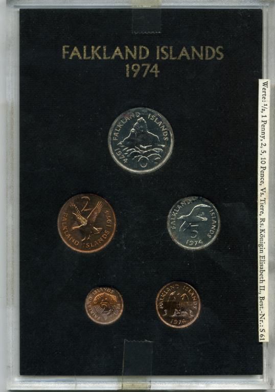 Фолклендские острова набор из 5 монет  1974 в оригинальной пластиковой упаковке, тираж 20000 экземпляров KM PS 1 PROOF 7-3-1-07