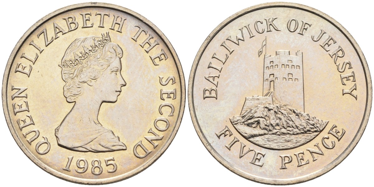 Джерси 5 пенсов 1985 башня Сеймур KM 56.1 медно-никель UNC 4582-256