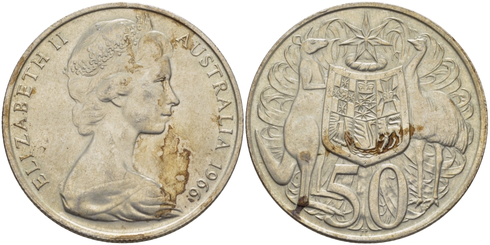 Австралия 50 центов 1966 Елизавета II (1952-2022), герб Австралии, кенгуру KM 67 серебро 82-823