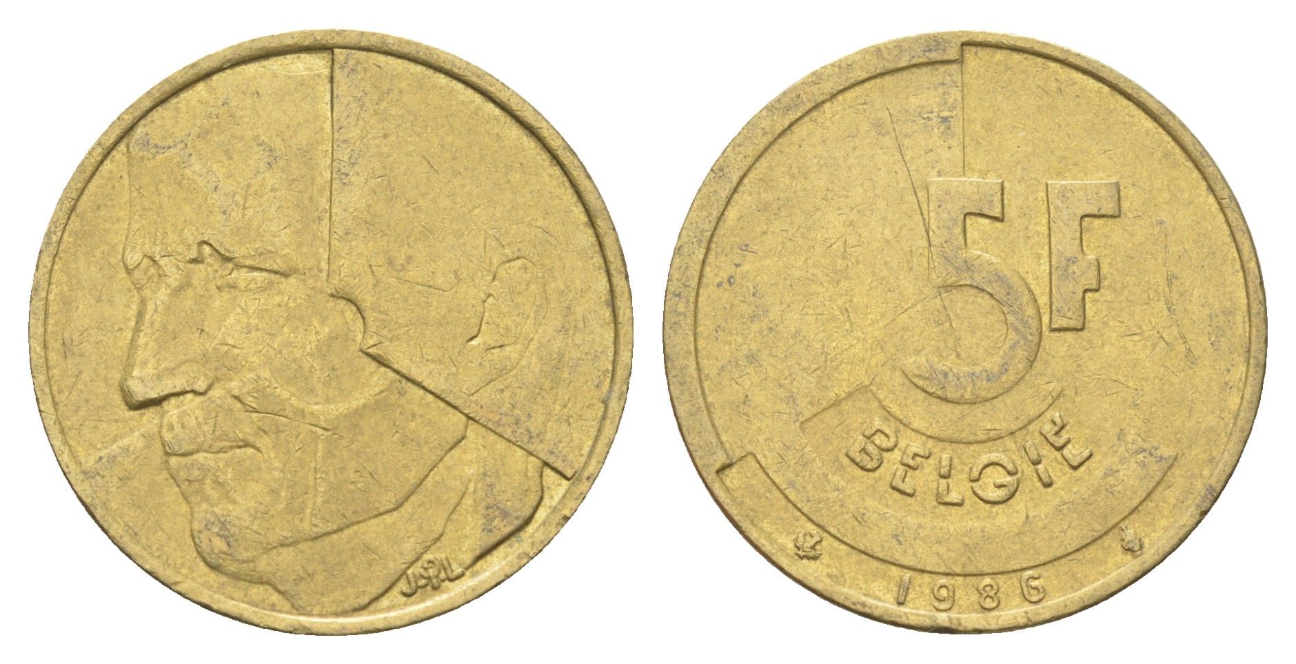 Бельгия 5 франков 1986 Belgie, Бодуэн I (1951-1993) KM 164 медь алюминий никель 4706-256