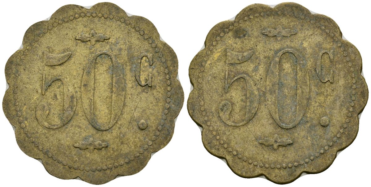 Франция 50 сантимов XIX-XX век ресторанный жетон латунь 4166-1143