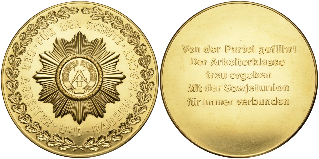 ГДР медаль ND РАБОЧИЙ КЛАСС И ПАРТИЯ ЕДИНЫ С СОВЕТСКИМ СОЮЗОМ НАВСЕГДА, диаметр 60 мм. жёлтый металл 01-169-11-2