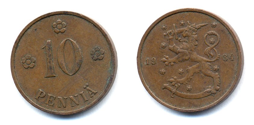 Финляндия 10 пенни 1934 республика (1918-1962) KM 24 медь 51-5354