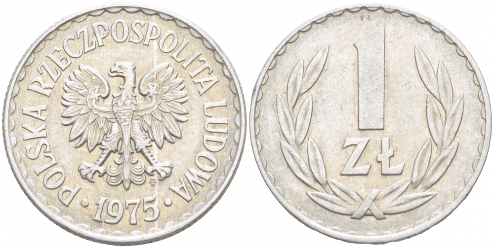 ПОЛЬША 1 ЗЛОТЫЙ 1975 MW KM 49.1 алюминий 4539-814