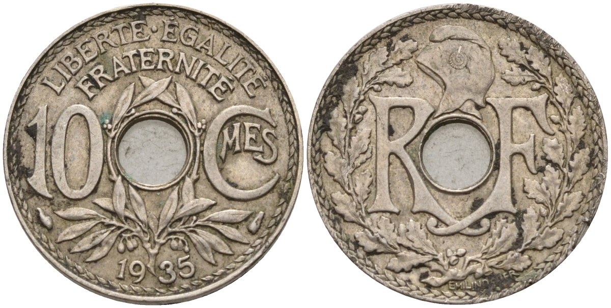Франция 10 сантимов 1935 KM 866a, Le Franc 138.3 медно-никель 4143-1021