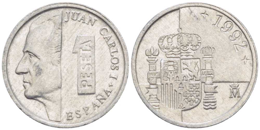 ИСПАНИЯ 1 ПЕСЕТА 1992 ХУАН КАРЛОС I (1975-) KM 832 алюминий 214-114