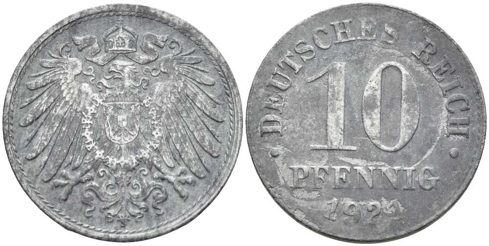 ГЕРМАНИЯ 10 ПФЕННИГОВ 1921 KM 26, J. 299 цинк 4401-153