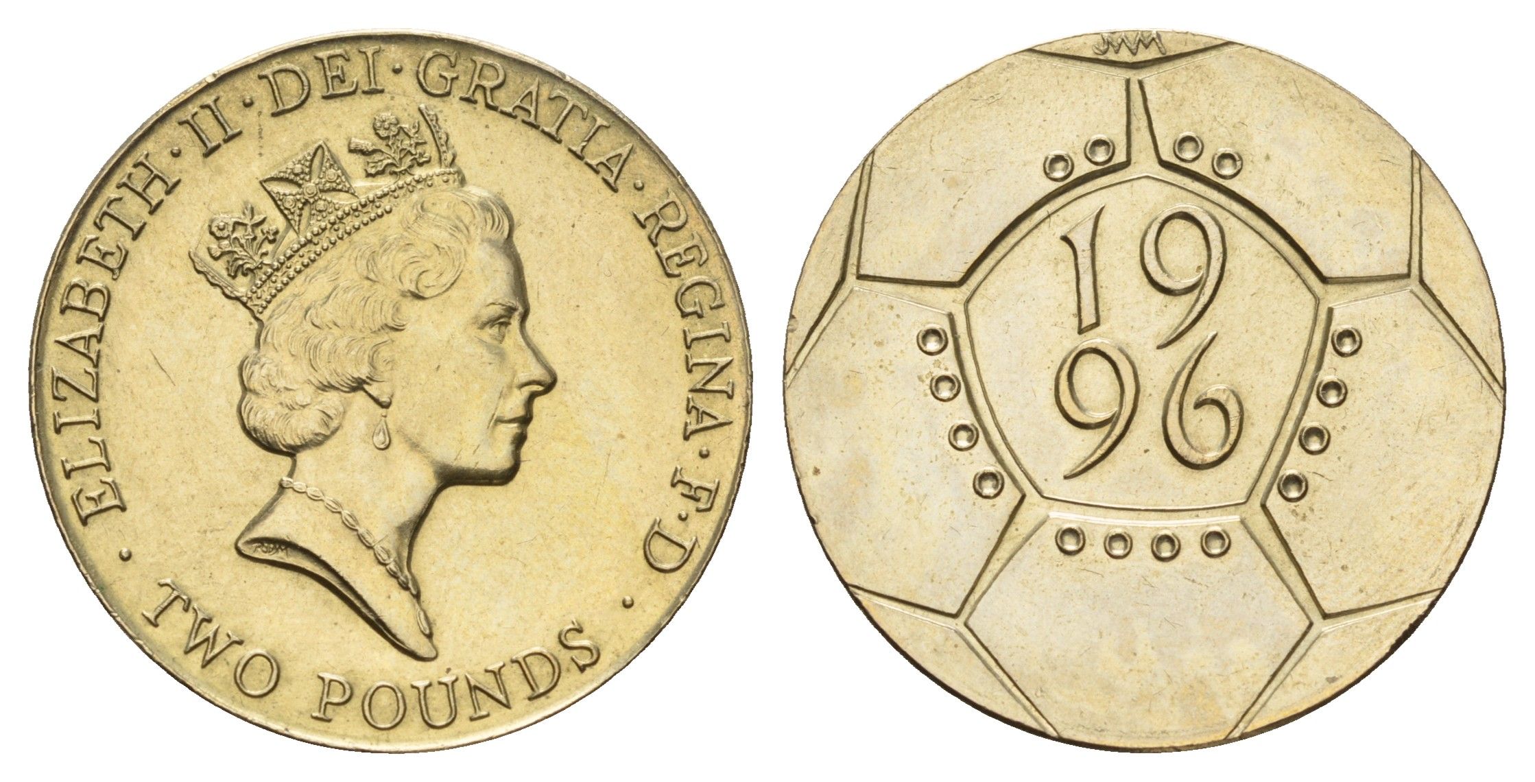 Великобритания 2 фунта 1996 Елизавета II (1952-2022), чемпионат Европы по футболу 1996 года KM 973, Spink 4317 (K7) никель латунь UNC 51-1341