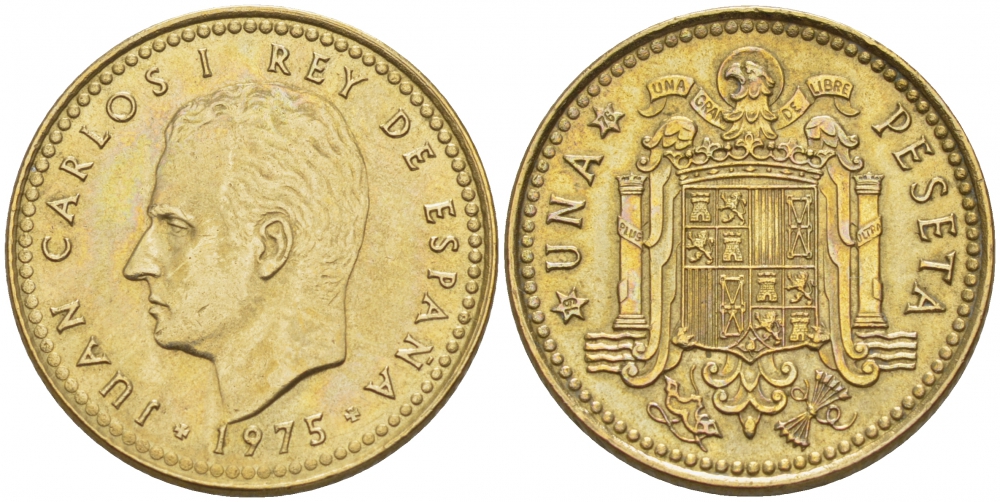 Испания 1 песета 1975 (76) Хуан Карлос I (1975-2001) KM 806 алюминиевая бронза 87-1512
