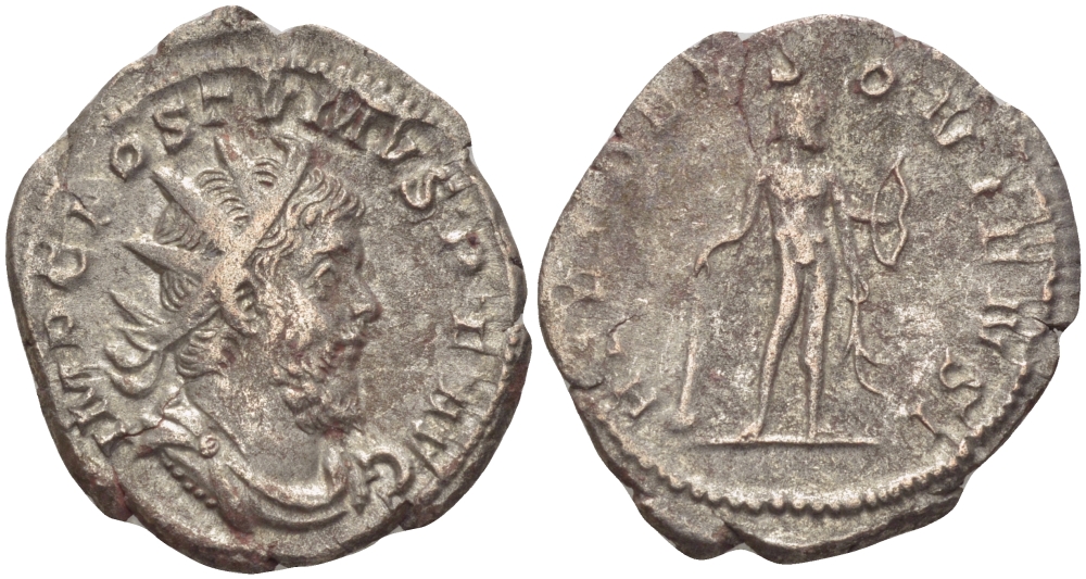 Римская Империя (императоры в Галлии) антониниан 260 - 269 Постум. IMP C POSTVMVS P F AVG / HERC DEVSONIENSI, Геркулес с палицей, луком и львиной шкурой, Колония Агриппины, Good Very fine RIC 64 биллон 1073-12-26