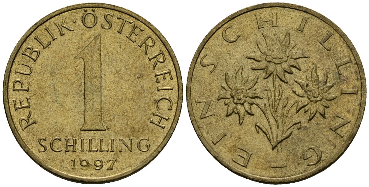 Австрия 1 шиллинг 1997 KM 2886 алюминиевая бронза 4167-1213