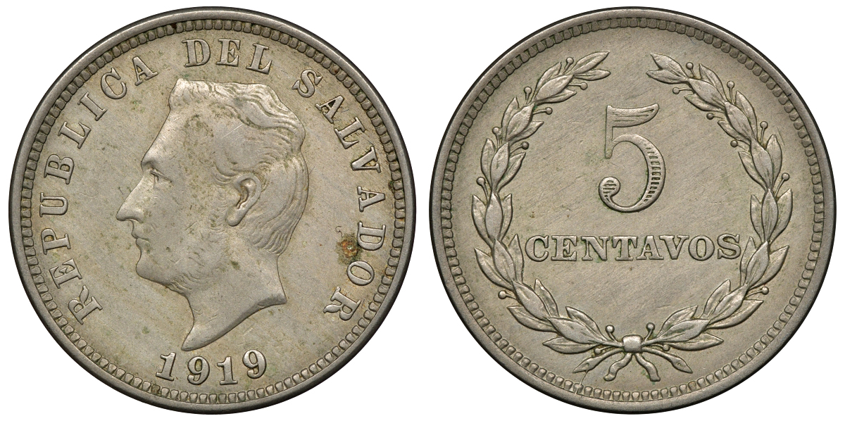 Сальвадор 5 сентаво 1919 KM 129 медно-никель 02-205-25