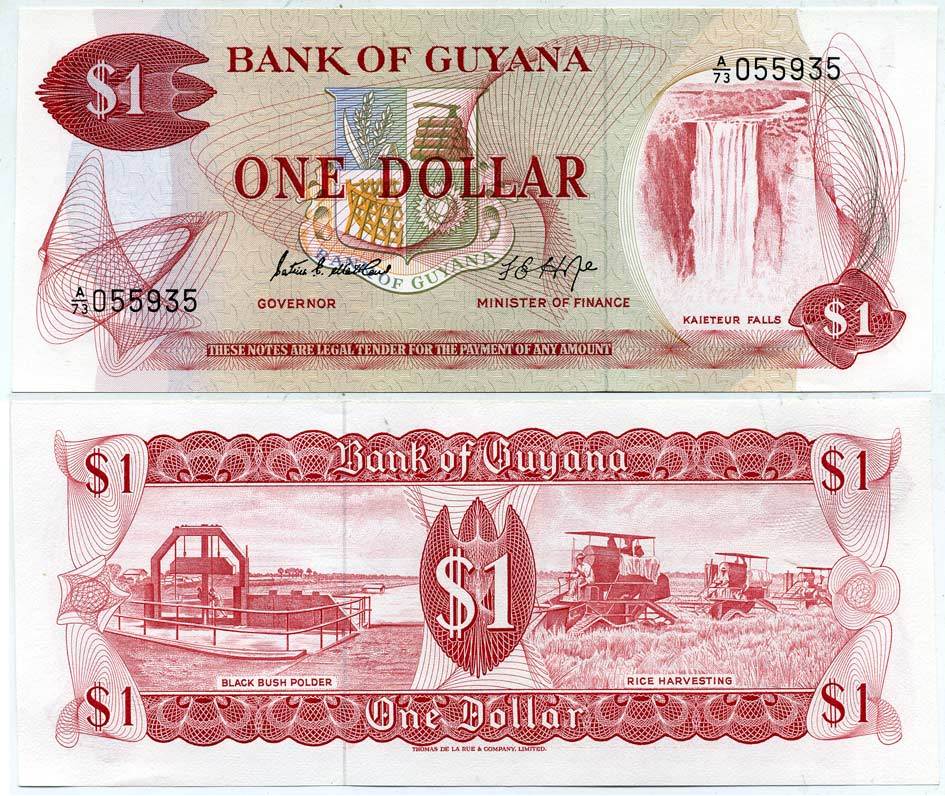 Гайана 1 доллар ND (1966-1992) Patrick Matthews, Frank Hope Pick 21d бумага UNC (пресс) 7552-27-2