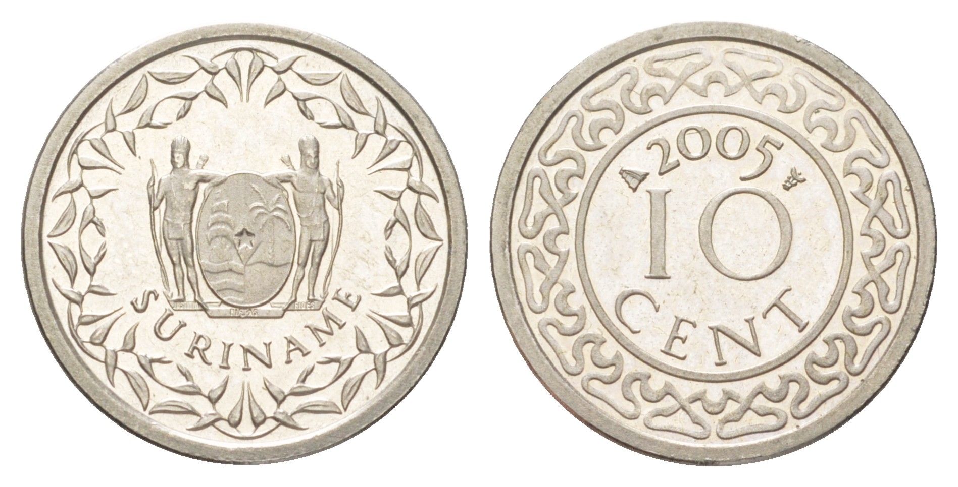 Суринам 10 центов 2005 тираж 1500 экземпляров KM 13a медно-никель BU 4625-335