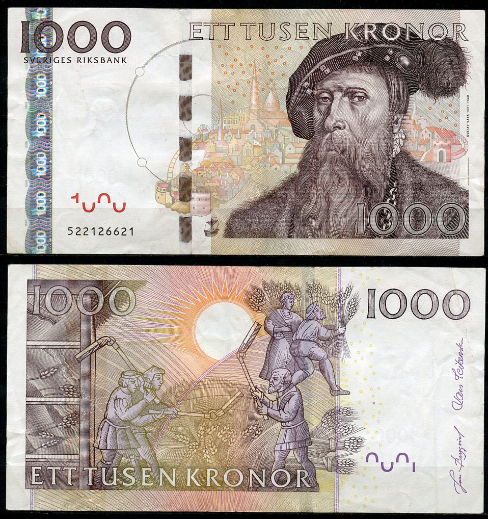 Швеция 1000 крон 2005 Густав I Ваза, обмолот зерна Pick 67 a  бумага 451-864-3