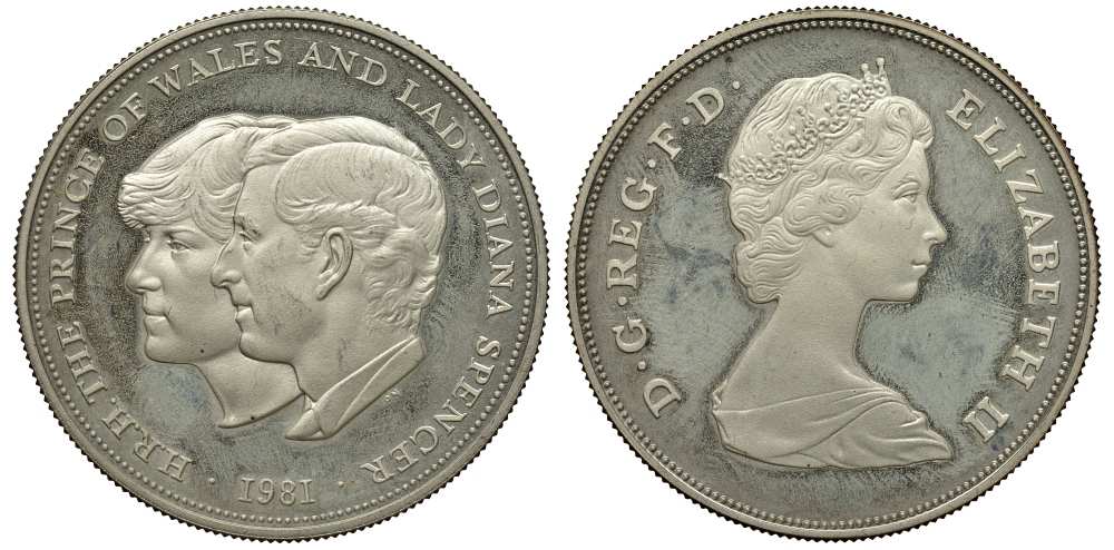 Великобритания 25 пенсов 1981 Королевская свадьба принца Чарльза и леди Дианы, Елизавета II (1952-2022) KM 925a, Spink 4229 серебро PROOF 1518-1645