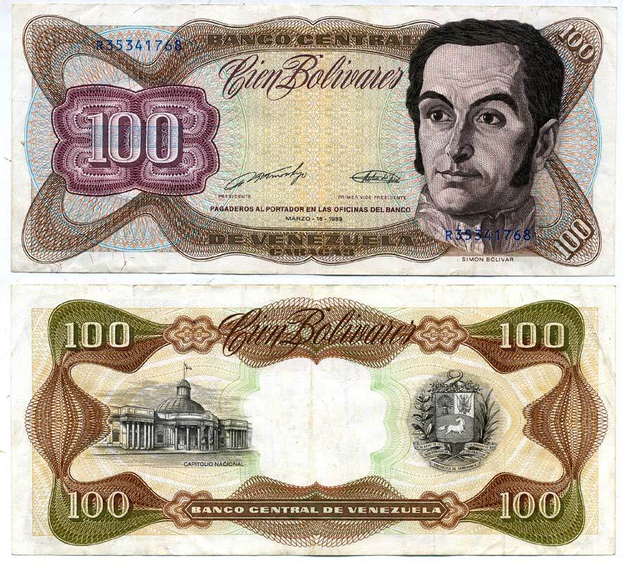 ВЕНЕСУЭЛА 100 БОЛИВАРОВ 1989 Pick 66b бумага 7547-21-3-1